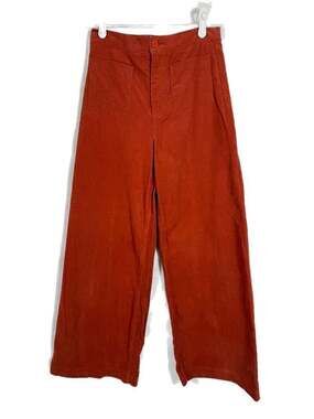 skylar+madison Rust Orange High-Rise Corduroy Wide-Leg Pants, Size Medium